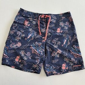 Patagonia Board Shorts Mens 32 Navy Blue Wavefarer Tropical Taco Swim Unlined